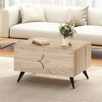 Farmhouse Accent Modern Coffee Table with Storage for Living Room Bedroom-Natural - Natural - Coffee Tables