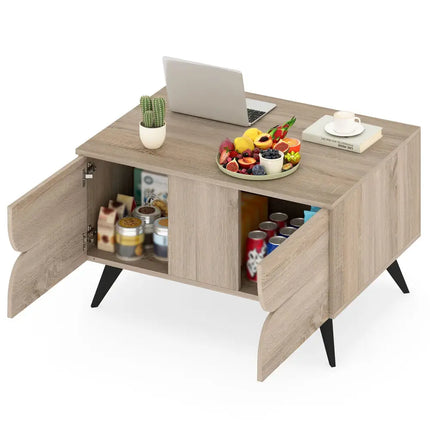 Farmhouse Accent Modern Coffee Table with Storage for Living Room Bedroom-Natural - Natural - Coffee Tables