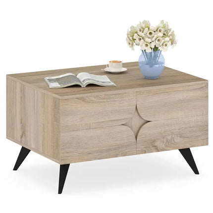Farmhouse Accent Modern Coffee Table with Storage for Living Room Bedroom-Natural - Natural - Coffee Tables