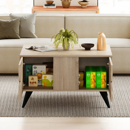 Farmhouse Accent Modern Coffee Table with Storage for Living Room Bedroom-Natural - Natural - Coffee Tables