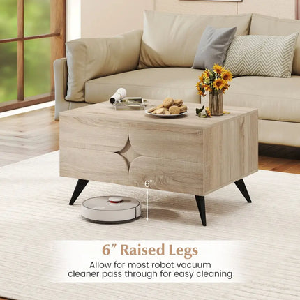 Farmhouse Accent Modern Coffee Table with Storage for Living Room Bedroom-Natural - Natural - Coffee Tables