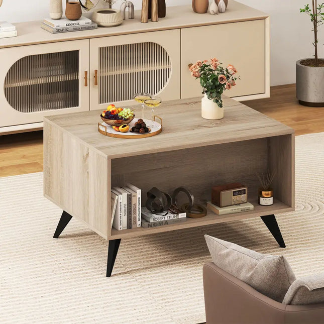 Farmhouse Accent Modern Coffee Table with Storage for Living Room Bedroom-Natural - Natural - Coffee Tables