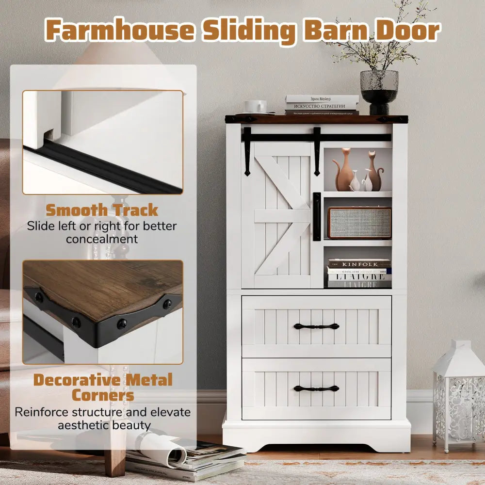 Farmhouse Bathroom Floor Cabinet Freestanding Wooden Storage Organizer-White - White - Floor Cabinets