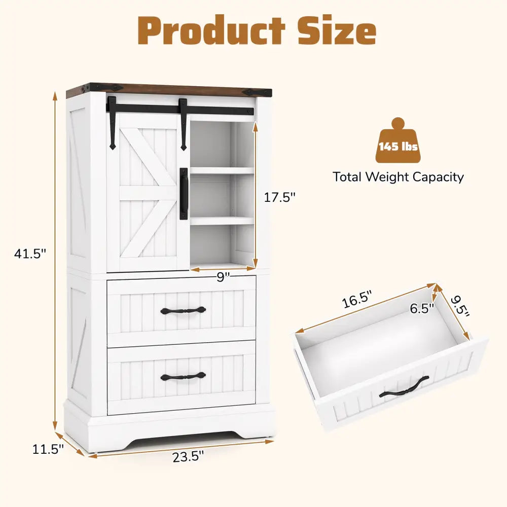 Farmhouse Bathroom Floor Cabinet Freestanding Wooden Storage Organizer-White - White - Floor Cabinets