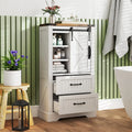 Farmhouse Bathroom Floor Cabinet Freestanding Wooden Storage Organizer-White - White - Floor Cabinets