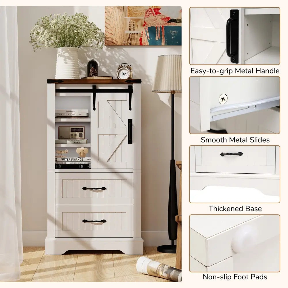 Farmhouse Bathroom Floor Cabinet Freestanding Wooden Storage Organizer-White - White - Floor Cabinets