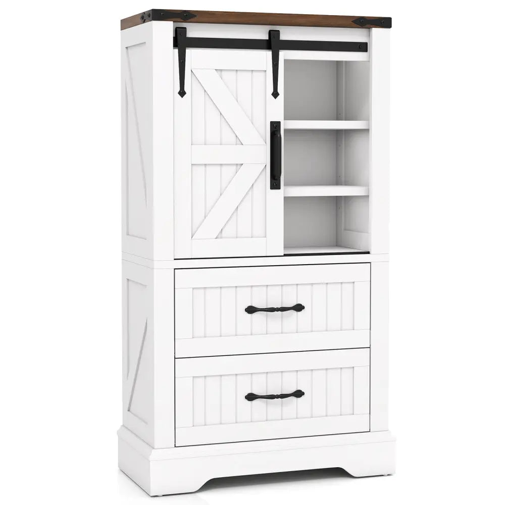 Farmhouse Bathroom Floor Cabinet Freestanding Wooden Storage Organizer-White - White - Floor Cabinets