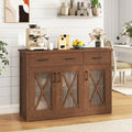 Farmhouse Buffet Sideboard 3-Door Kitchen Storage Cabinet with 2 Drawers-Brown - Brown - Sideboards Cabinets & Buffets