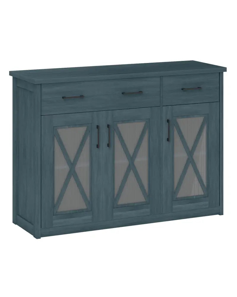 Farmhouse Buffet Sideboard 3-Door Kitchen Storage Cabinet with 2 Drawers-Turquoise - Turquoise - Sideboards Cabinets &