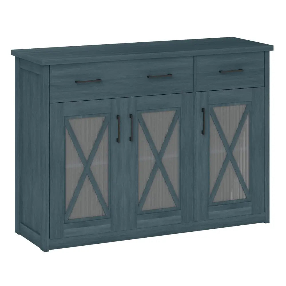 Farmhouse Buffet Sideboard 3-Door Kitchen Storage Cabinet with 2 Drawers-Turquoise - Turquoise - Sideboards Cabinets &