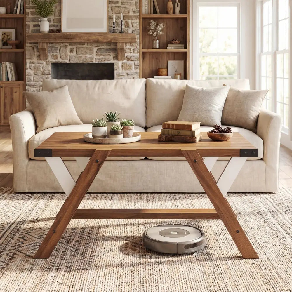 Farmhouse Center Table with Decorative Nailhead Accents for Living Room-Walnut - Walnut - Coffee Tables