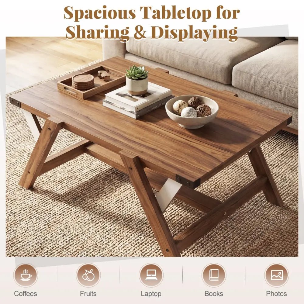 Farmhouse Center Table with Decorative Nailhead Accents for Living Room-Walnut - Walnut - Coffee Tables