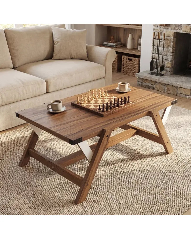 Farmhouse Center Table with Decorative Nailhead Accents for Living Room-Walnut - Walnut - Coffee Tables