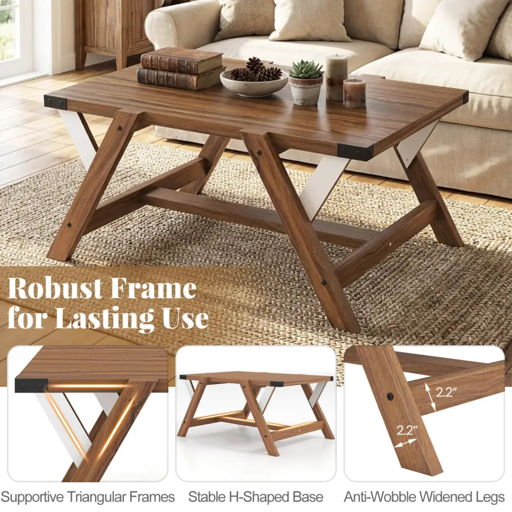 Farmhouse Center Table with Decorative Nailhead Accents for Living Room-Walnut - Walnut - Coffee Tables