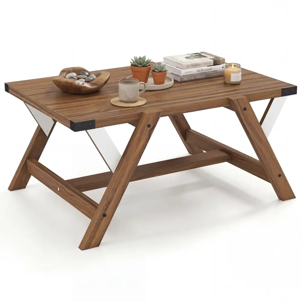 Farmhouse Center Table with Decorative Nailhead Accents for Living Room-Walnut - Walnut - Coffee Tables