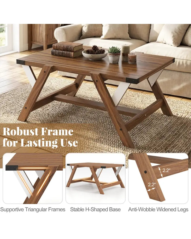 Farmhouse Center Table with Decorative Nailhead Accents for Living Room-Walnut - Walnut - Coffee Tables