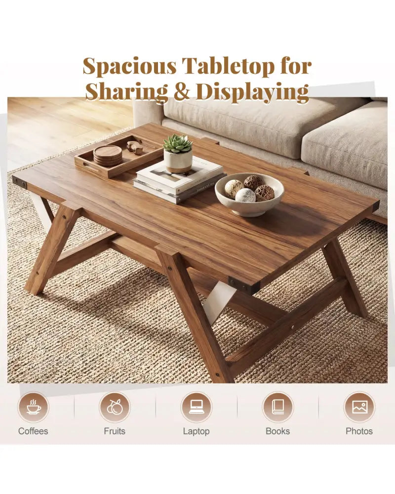Farmhouse Center Table with Decorative Nailhead Accents for Living Room-Walnut - Walnut - Coffee Tables