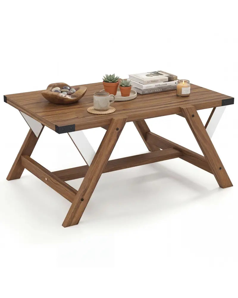Farmhouse Center Table with Decorative Nailhead Accents for Living Room-Walnut - Walnut - Coffee Tables