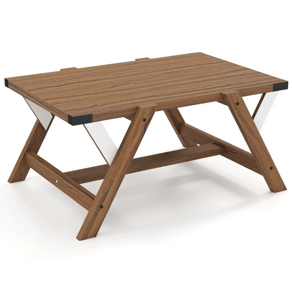 Farmhouse Center Table with Decorative Nailhead Accents for Living Room-Walnut - Walnut - Coffee Tables