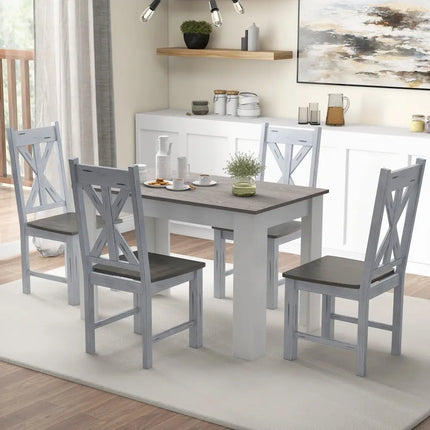 Farmhouse Chair Set of 2 with Rubber Wood Frame and Elegant Hollowed Backrest-Gray - Gray - Dining Chairs