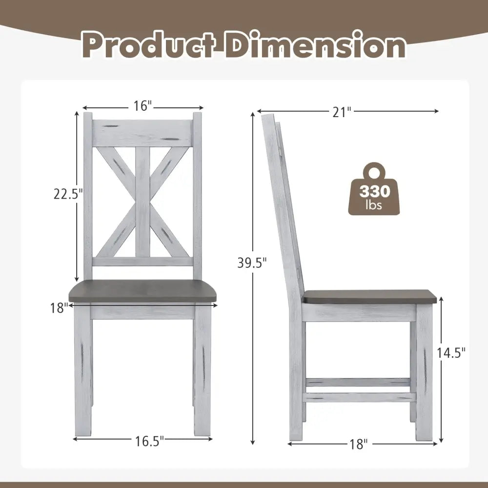 Farmhouse Chair Set of 2 with Rubber Wood Frame and Elegant Hollowed Backrest-Gray - Gray - Dining Chairs