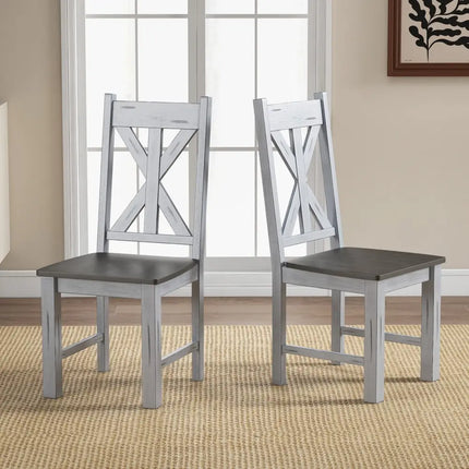 Farmhouse Chair Set of 2 with Rubber Wood Frame and Elegant Hollowed Backrest-Gray - Gray - Dining Chairs