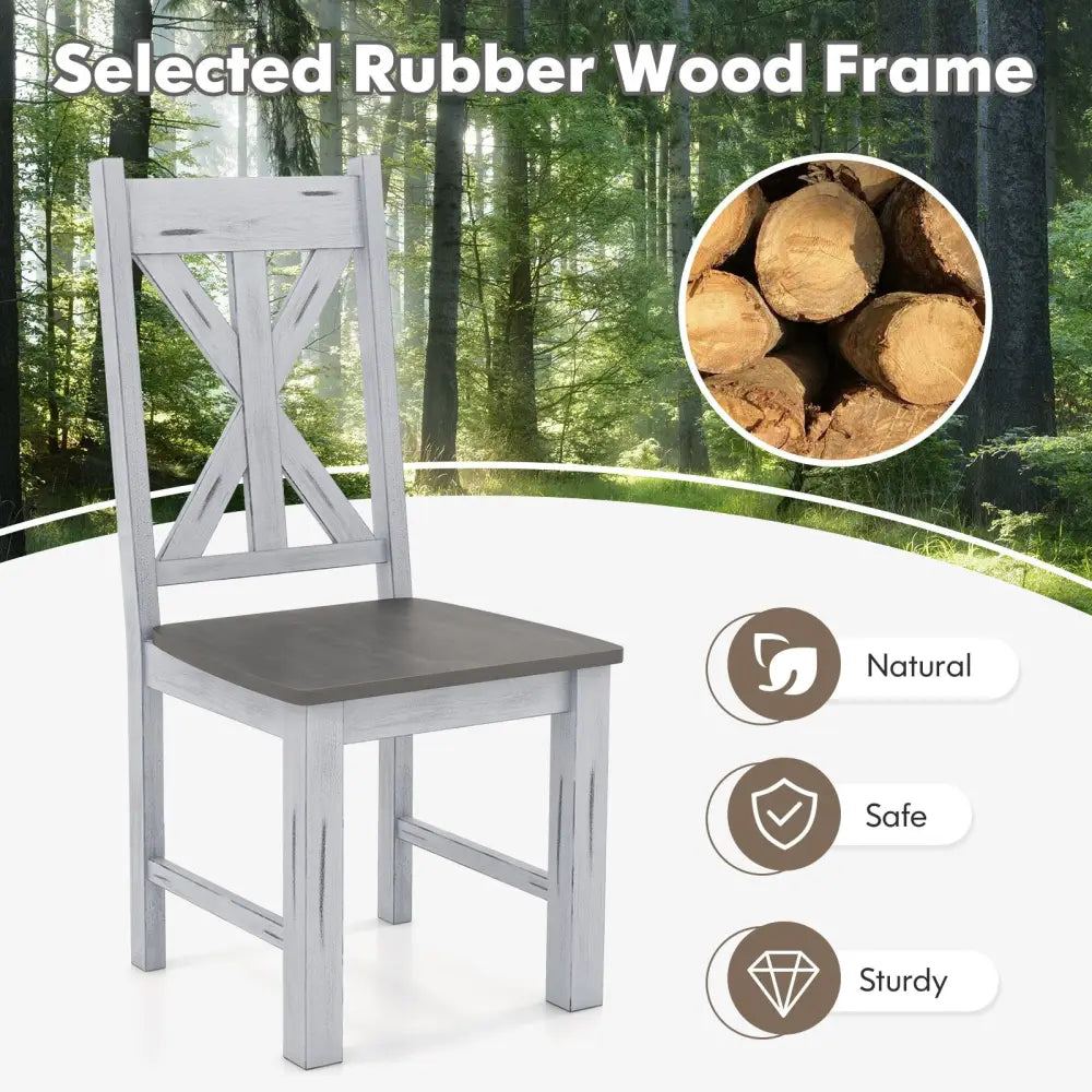 Farmhouse Chair Set of 2 with Rubber Wood Frame and Elegant Hollowed Backrest-Gray - Gray - Dining Chairs