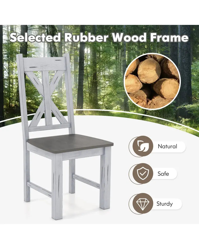Farmhouse Chair Set of 2 with Rubber Wood Frame and Elegant Hollowed Backrest-Gray - Gray - Dining Chairs