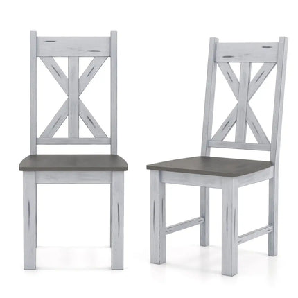 Farmhouse Chair Set of 2 with Rubber Wood Frame and Elegant Hollowed Backrest-Gray - Gray - Dining Chairs