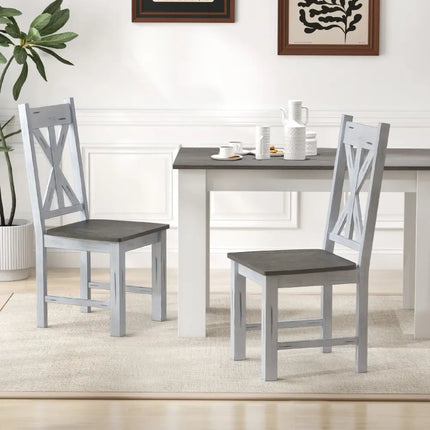 Farmhouse Chair Set of 2 with Rubber Wood Frame and Elegant Hollowed Backrest-Gray - Gray - Dining Chairs