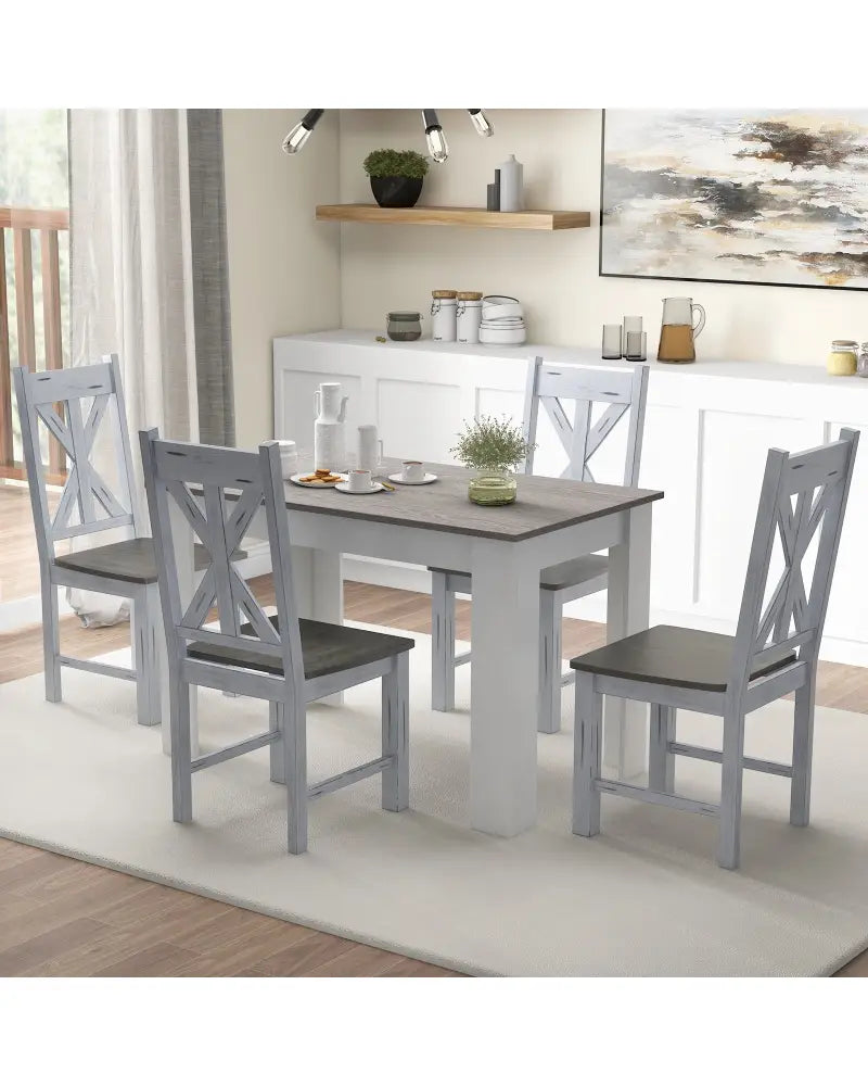 Farmhouse Chair Set of 2 with Rubber Wood Frame and Elegant Hollowed Backrest-Gray - Gray - Dining Chairs