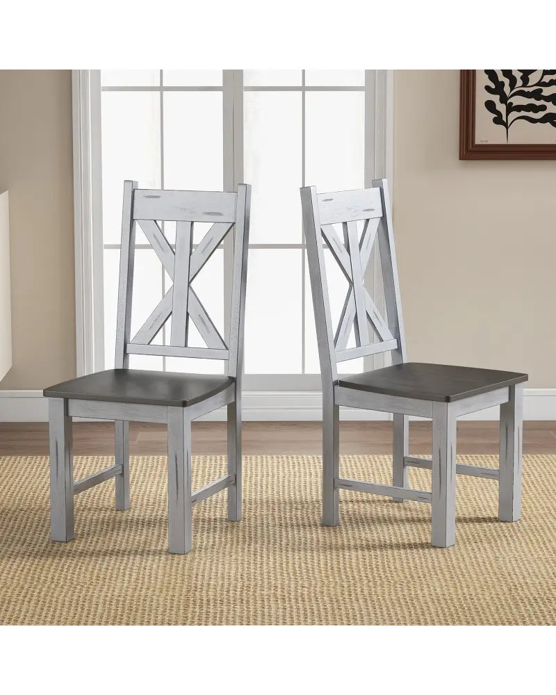 Farmhouse Chair Set of 2 with Rubber Wood Frame and Elegant Hollowed Backrest-Gray - Gray - Dining Chairs