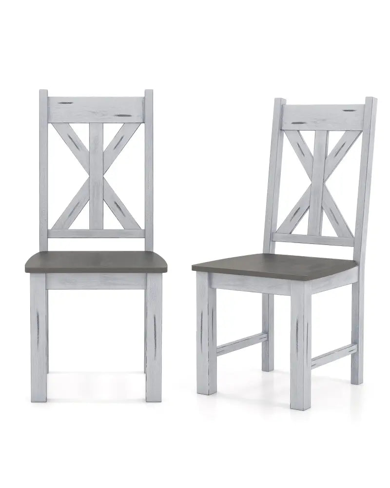Farmhouse Chair Set of 2 with Rubber Wood Frame and Elegant Hollowed Backrest-Gray - Gray - Dining Chairs