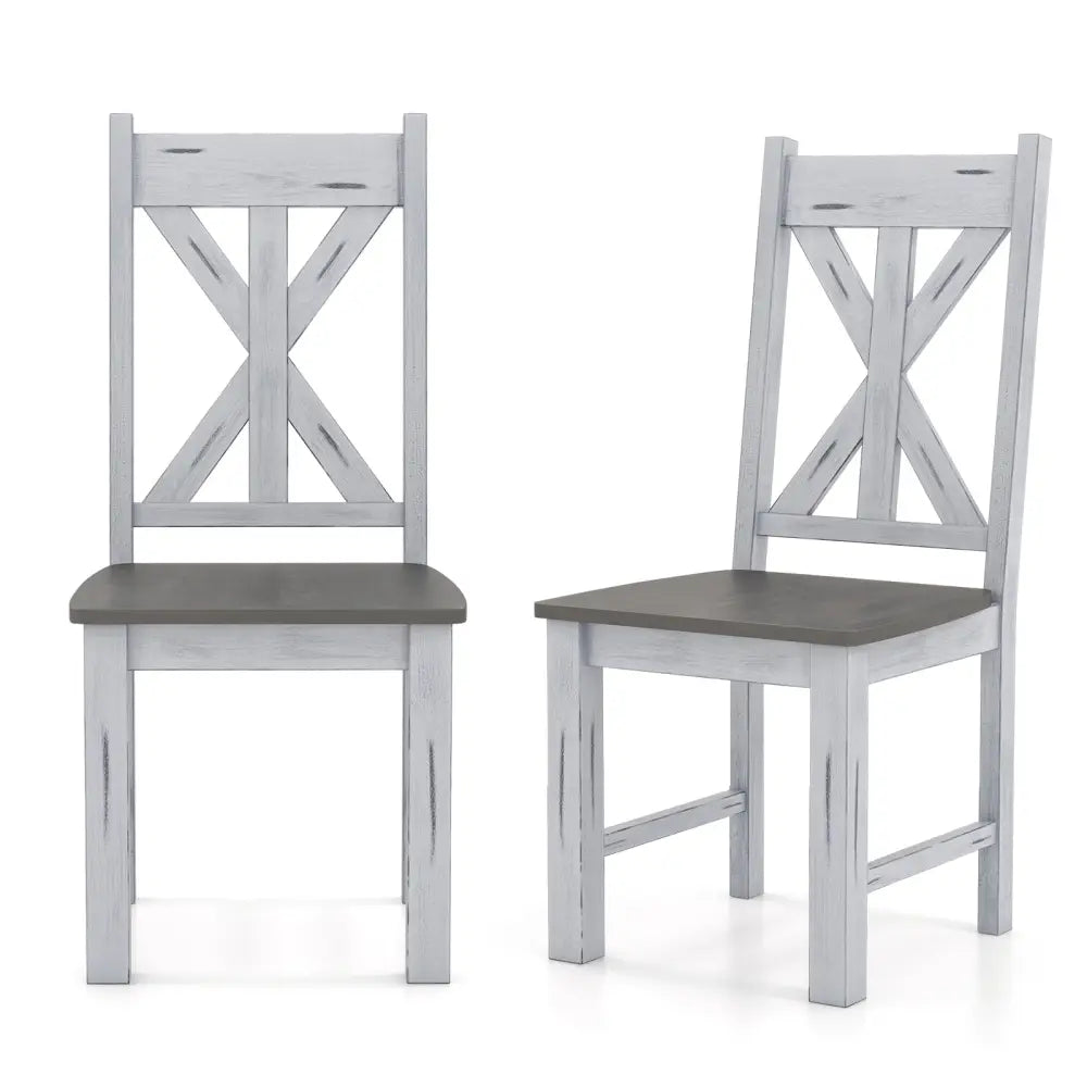 Farmhouse Chair Set of 2 with Rubber Wood Frame and Elegant Hollowed Backrest-Gray - Gray - Dining Chairs