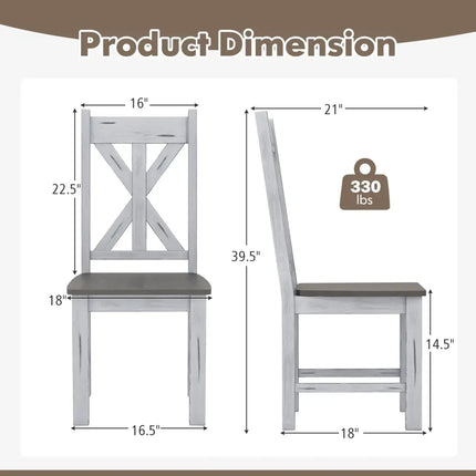 Farmhouse Chair Set of 2 with Rubber Wood Frame and Elegant Hollowed Backrest-Gray - Gray - Dining Chairs