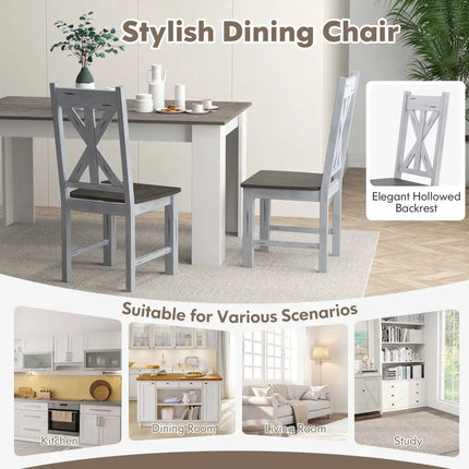 Farmhouse Chair Set of 2 with Rubber Wood Frame and Elegant Hollowed Backrest-Gray - Gray - Dining Chairs