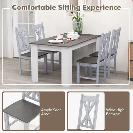Farmhouse Chair Set of 2 with Rubber Wood Frame and Elegant Hollowed Backrest-Gray - Gray - Dining Chairs