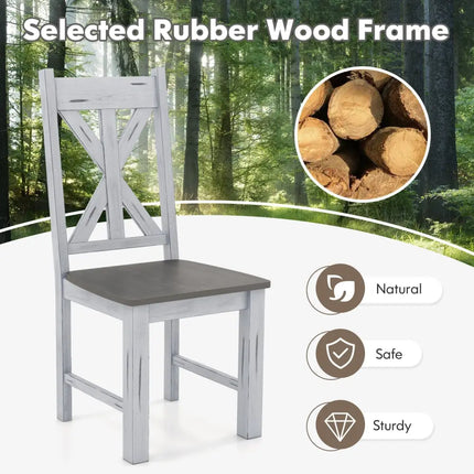 Farmhouse Chair Set of 2 with Rubber Wood Frame and Elegant Hollowed Backrest-Gray - Gray - Dining Chairs