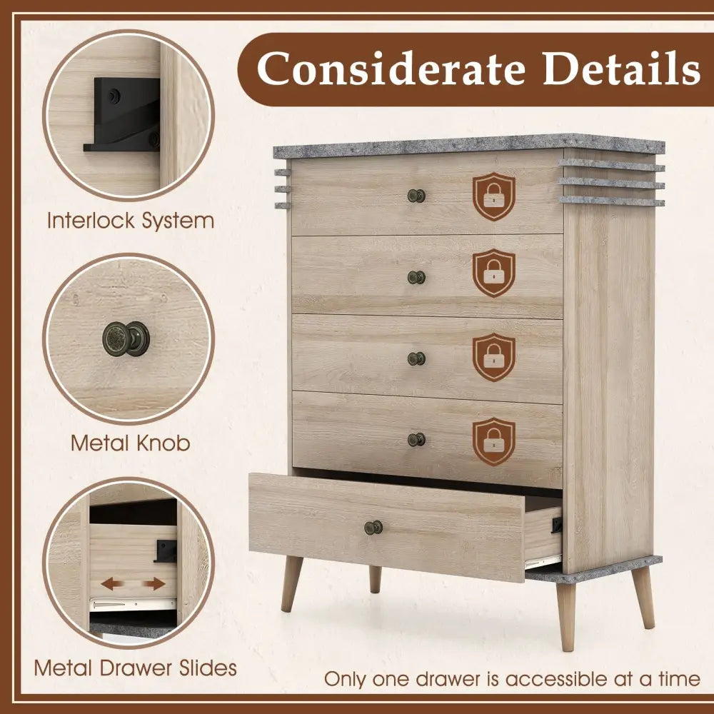 Farmhouse Chest Dresser of Drawers Tall Storage Organizer-Grey - Gray - Dressers & Chests