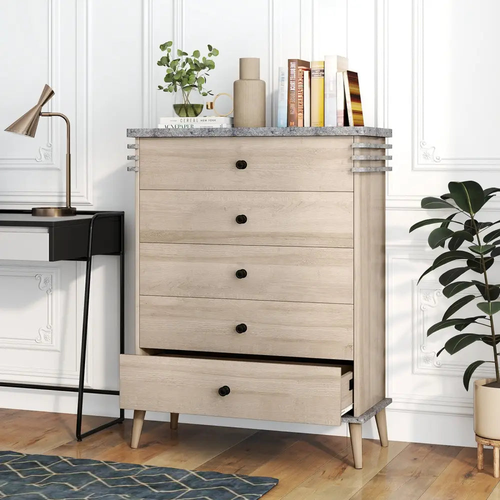 Farmhouse Chest Dresser of Drawers Tall Storage Organizer-Grey - Gray - Dressers & Chests