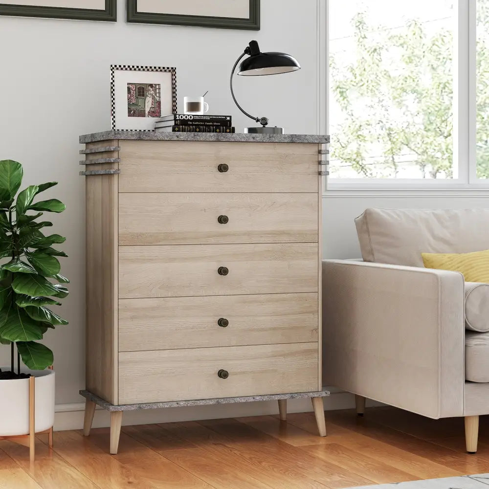 Farmhouse Chest Dresser of Drawers Tall Storage Organizer-Grey - Gray - Dressers & Chests