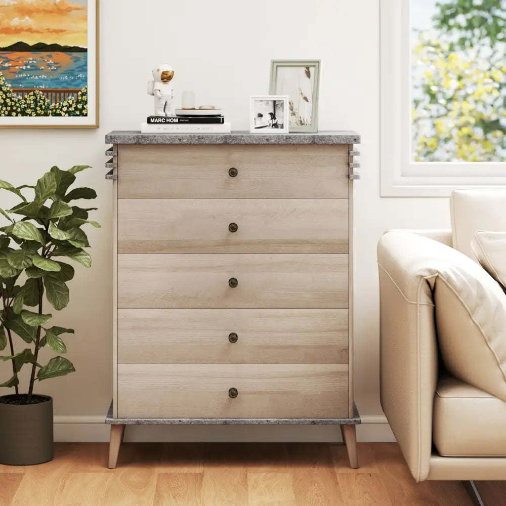 Farmhouse Chest Dresser of Drawers Tall Storage Organizer-Grey - Gray - Dressers & Chests