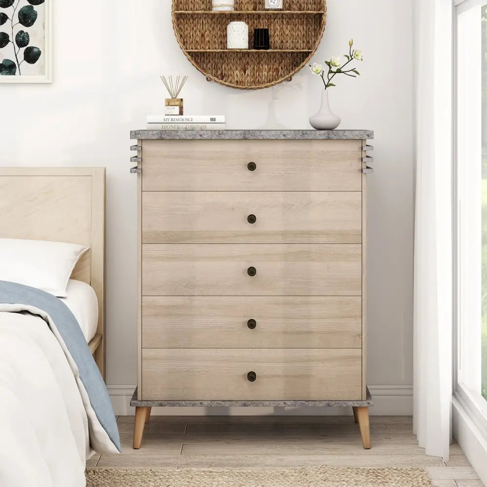 Farmhouse Chest Dresser of Drawers Tall Storage Organizer-Grey - Gray - Dressers & Chests
