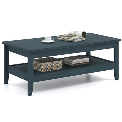 Farmhouse Coffee Table Rustic Cocktail Center Table with Thickened Tabletop-Blue - Blue - Coffee Tables