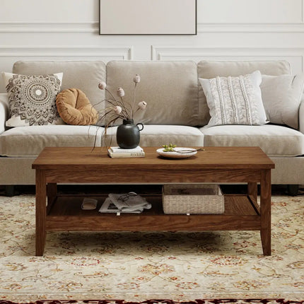 Farmhouse Coffee Table Rustic Cocktail Center Table with Thickened Tabletop-Walnue - Walnut - Coffee Tables