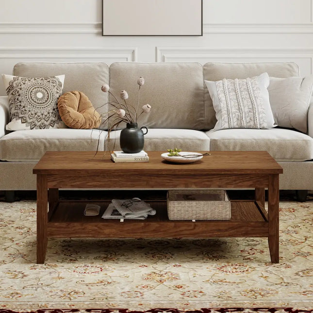 Farmhouse Coffee Table Rustic Cocktail Center Table with Thickened Tabletop-Walnue - Walnut - Coffee Tables