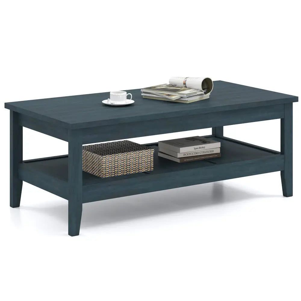 Farmhouse Coffee Table Rustic Cocktail Center Table with Thickened Tabletop-Blue - Blue - Coffee Tables