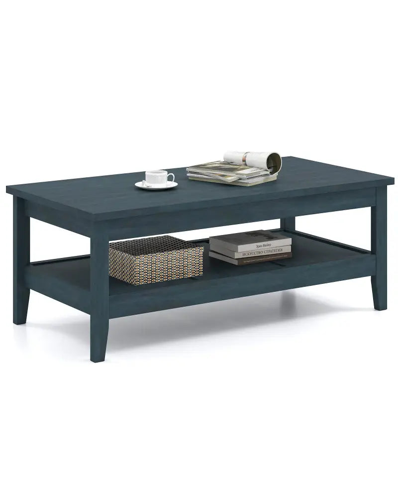 Farmhouse Coffee Table Rustic Cocktail Center Table with Thickened Tabletop-Blue - Blue - Coffee Tables