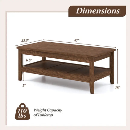 Farmhouse Coffee Table Rustic Cocktail Center Table with Thickened Tabletop-Walnue - Walnut - Coffee Tables