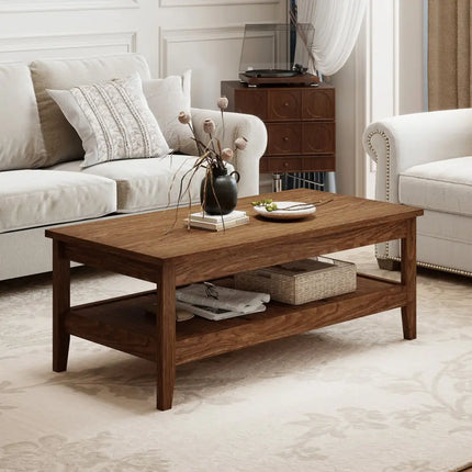 Farmhouse Coffee Table Rustic Cocktail Center Table with Thickened Tabletop-Walnue - Walnut - Coffee Tables